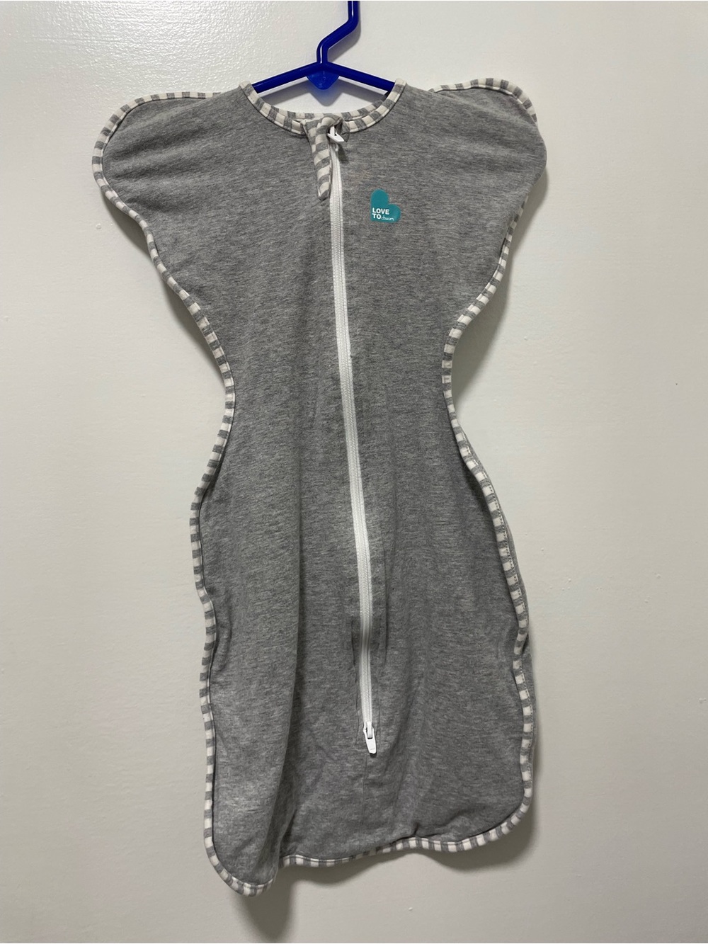 Love to Dream Grey Baby Swaddle with Teal Heart Logo